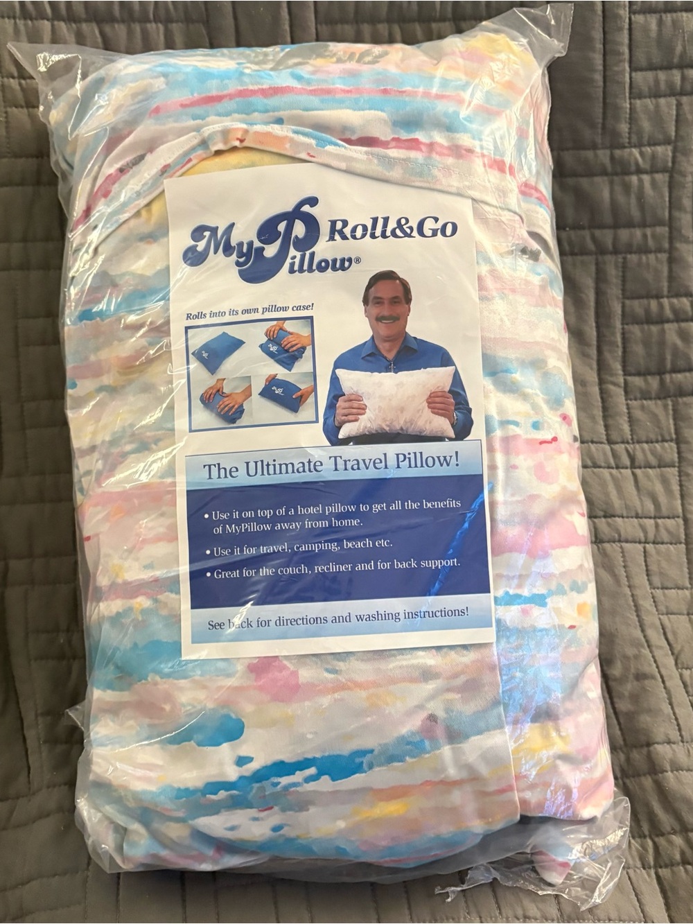 MyPillow Roll & Go Travel Pillow Watercolor Pattern New Sealed My Pillow